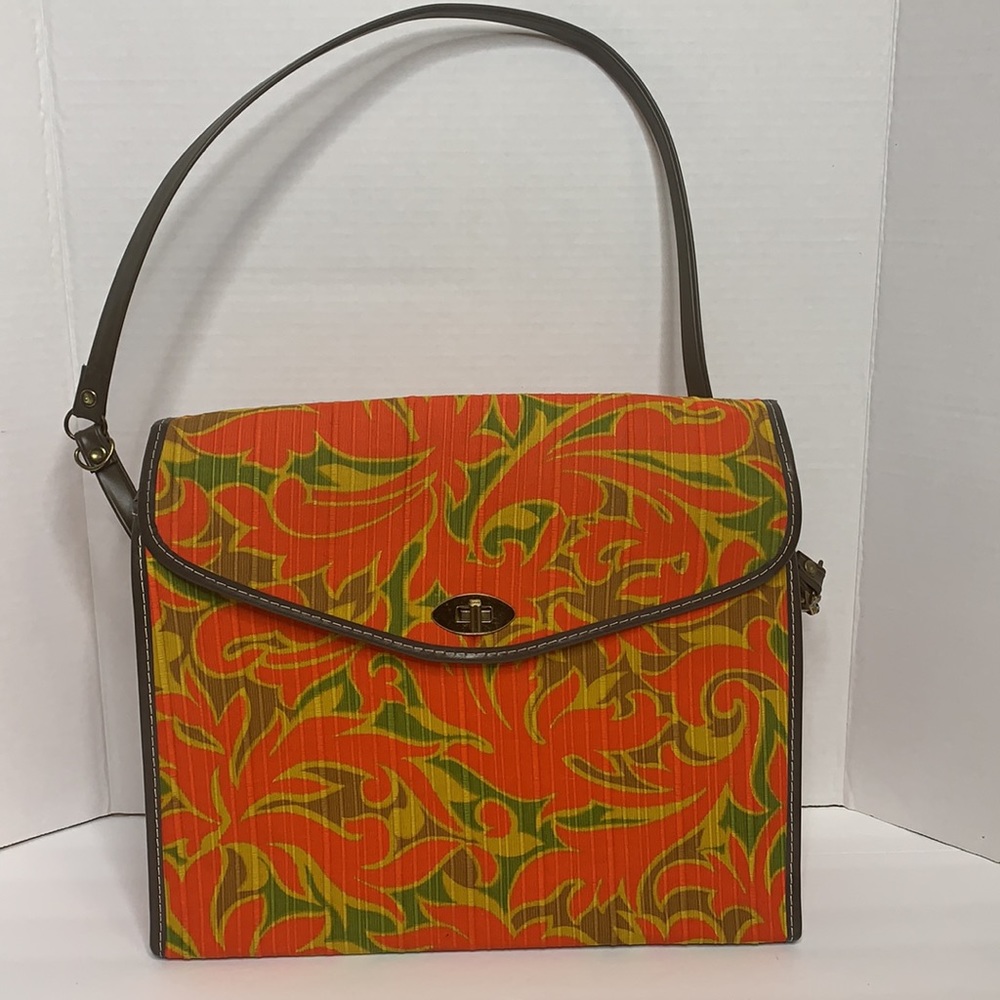 Vintage 70’s Bag | Orange Front Locking Retro Bag | Throwback Decor Carry Case - Picture 10 of 11